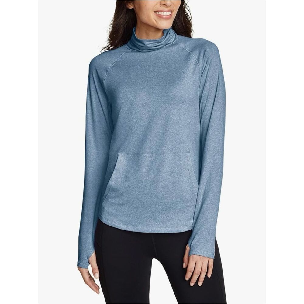 Eddie Bauer Funnel Neck Activewear Top Blue Women’s Large Thumbholes